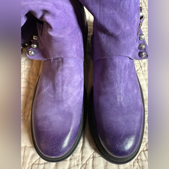 A.S.98 AS98 Easton Studded Wrap Moto Boots Toxic Purple Pink Metal Buckle Strap - Picture 6 of 8